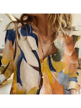 Orange Casual Women's Fashion Single-Breasted Long Sleeve Shirt